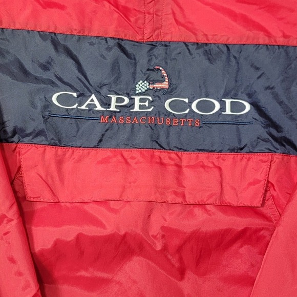 EUC Cape Cod Massachusett Windbreaker Jacket Red Navy Blue 1/4 Zip Pullover Med - Picture 2 of 7